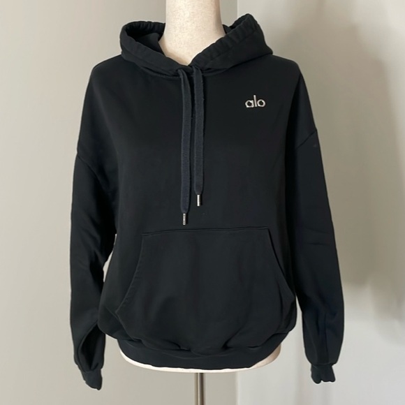 ALO Black Accolade Hoodie Sweatshirt Medium - Picture 3 of 7